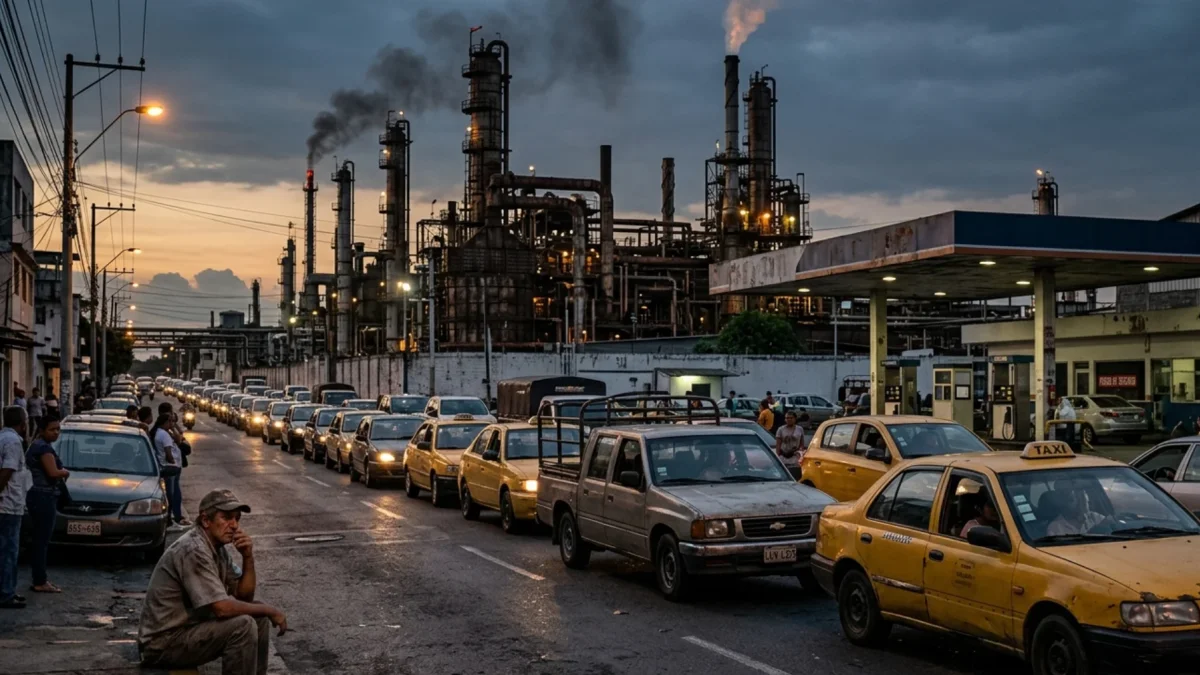 Mientras las chimeneas de las refinerías operan a media marcha al fondo, los ciudadanos enfrentan filas kilométricas para obtener combustible importado a precios internacionales.