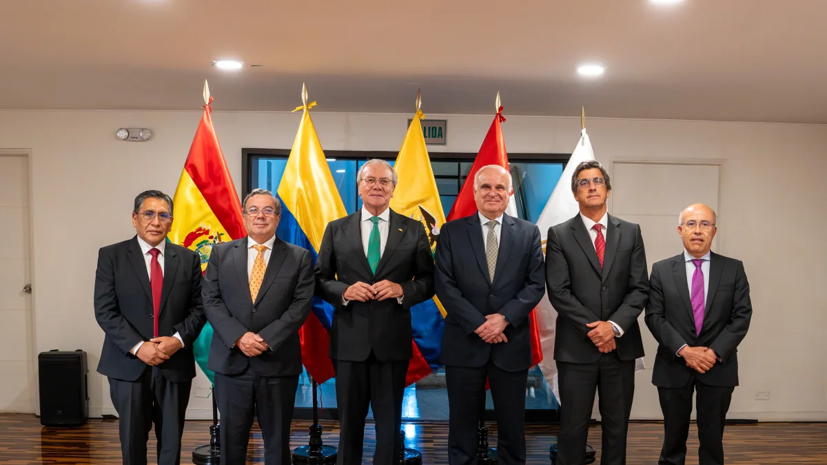 El secretario general de la Comunidad Andina, Gonzalo Gutiérrez Reinel, intervino durante la ceremonia por los 57 años de la firma del Acuerdo de Cartagena, en Lima.