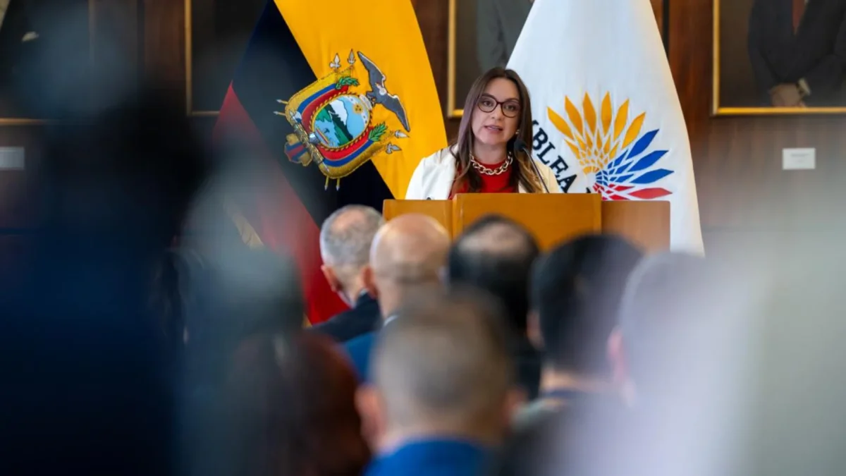 La oficialista Mishel Mancheno presentó el proyecto de Ley Antimafias, este 1 de junio del 2026.