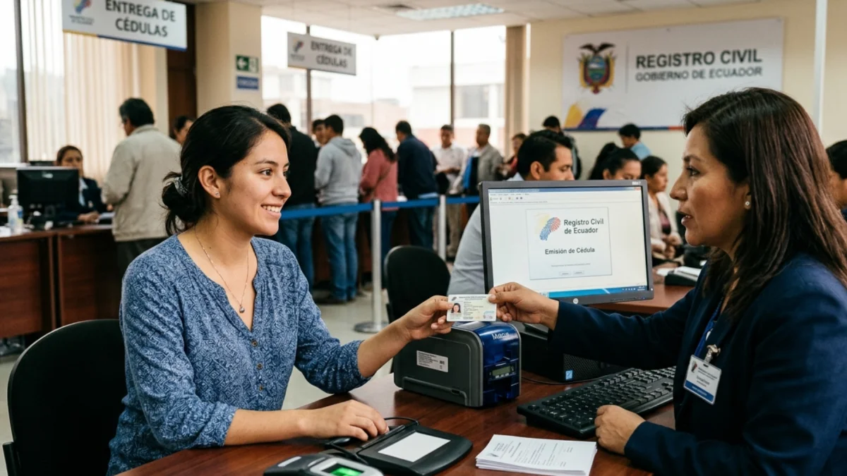 Referencial. Usuarios reciben sus cédulas en las oficinas del Registro Civil, tras la normalización del sistema