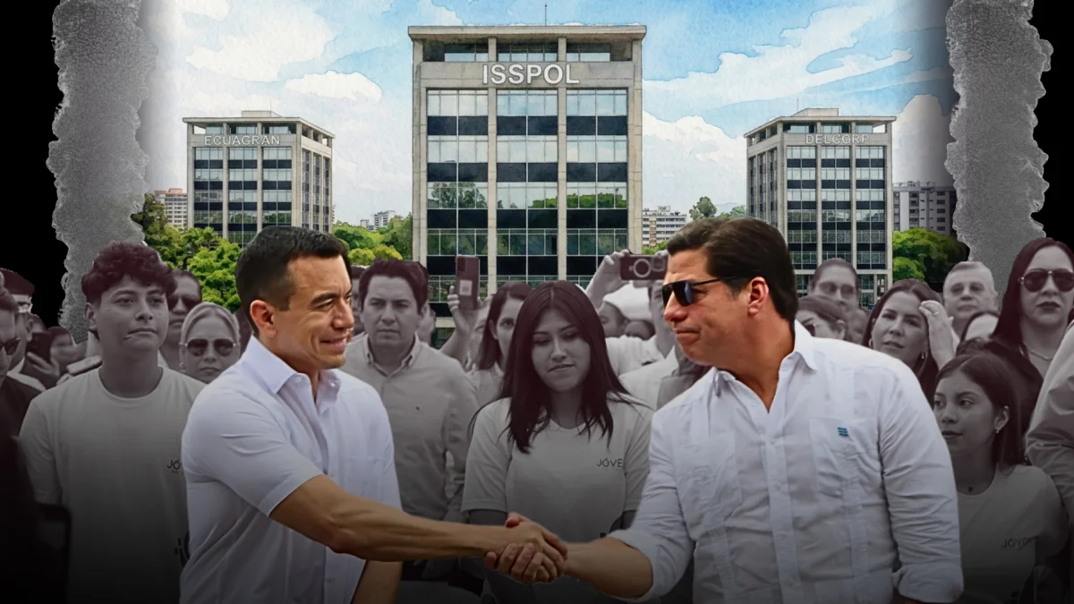 Imagen del superintendente de Compañías, Luis Cabezas-Klaere, y el presidente Daniel Noboa, quienes participaron de un evento institucional, meses atrás, usada para elaborar collage. 