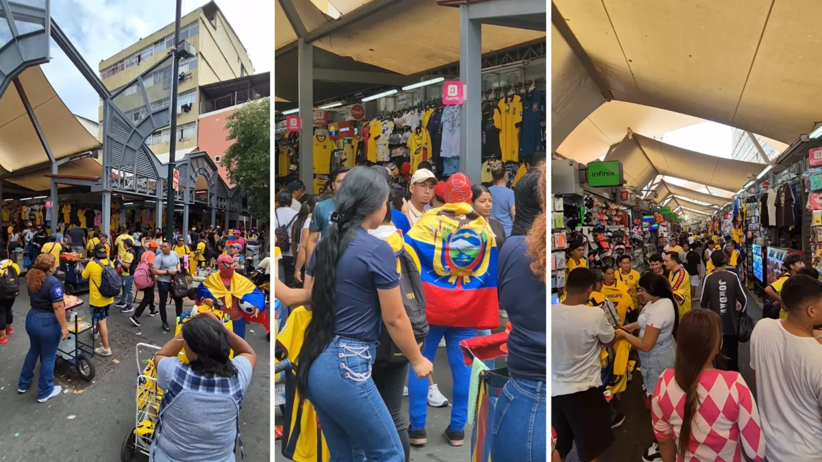 La Bahía, en el centro de Guayaquil, se llenó de camisetas amarillas, banderas y aficionados que aprovecharon las últimas horas antes del debut de Ecuador para comprar artículos de la Tri.