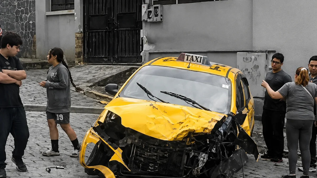 Taxi atropelló a dos peatones en San Juan, Centro Histórico de Quito; la mujer fue proyectada varios metros tras el impacto.