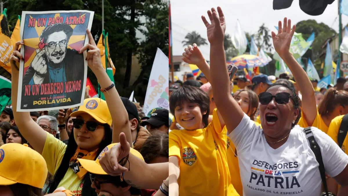Combo de fotografías de archivo de los seguidores de los candidatos a la Presidencia de Colombia, Iván Cepeda y Abelardo de la Espriella.