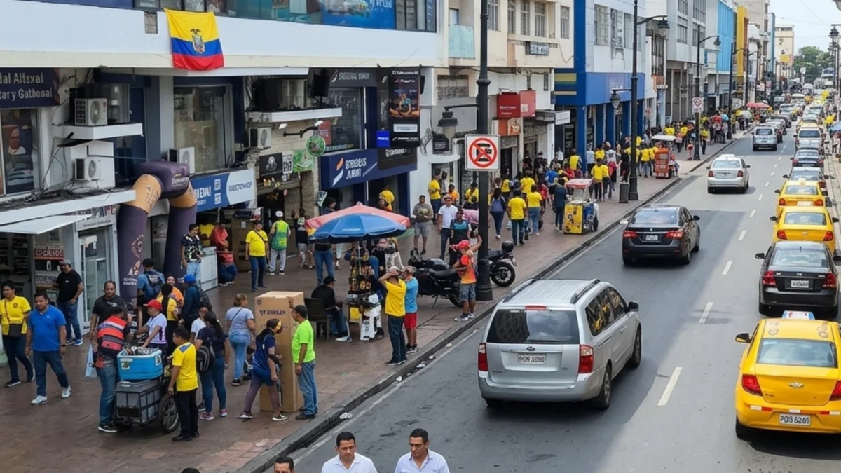 Multitud y banderas nacionales marcan el ambiente festivo en las calles de Guayaquil antes del debut de Ecuador en el Mundial.