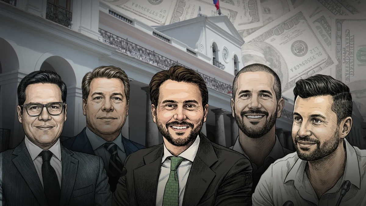 Ilustración para graficar este artículo sobre el poder económico del círculo cercano del presidente Daniel Noboa.