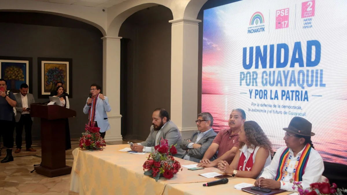 Integrantes de Unidad Popular, Pachakutik y el Partido Socialista Ecuatoriano anunciaron la alianza con miras a los comicios seccionales de 2027, en el Hotel Ramada, ubicado en el centro de Guayaquil.