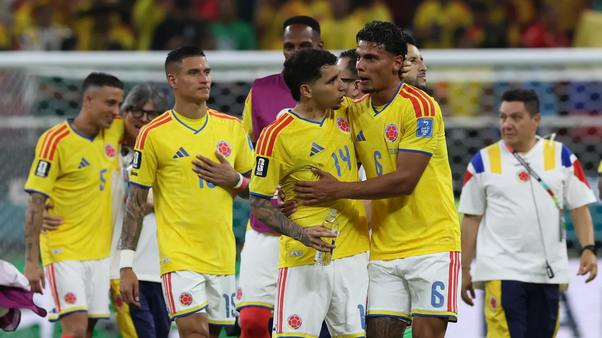 Jugadores de Colombia celebran la victoria ante Congo en el estadio Akron en Guadalajara (México).