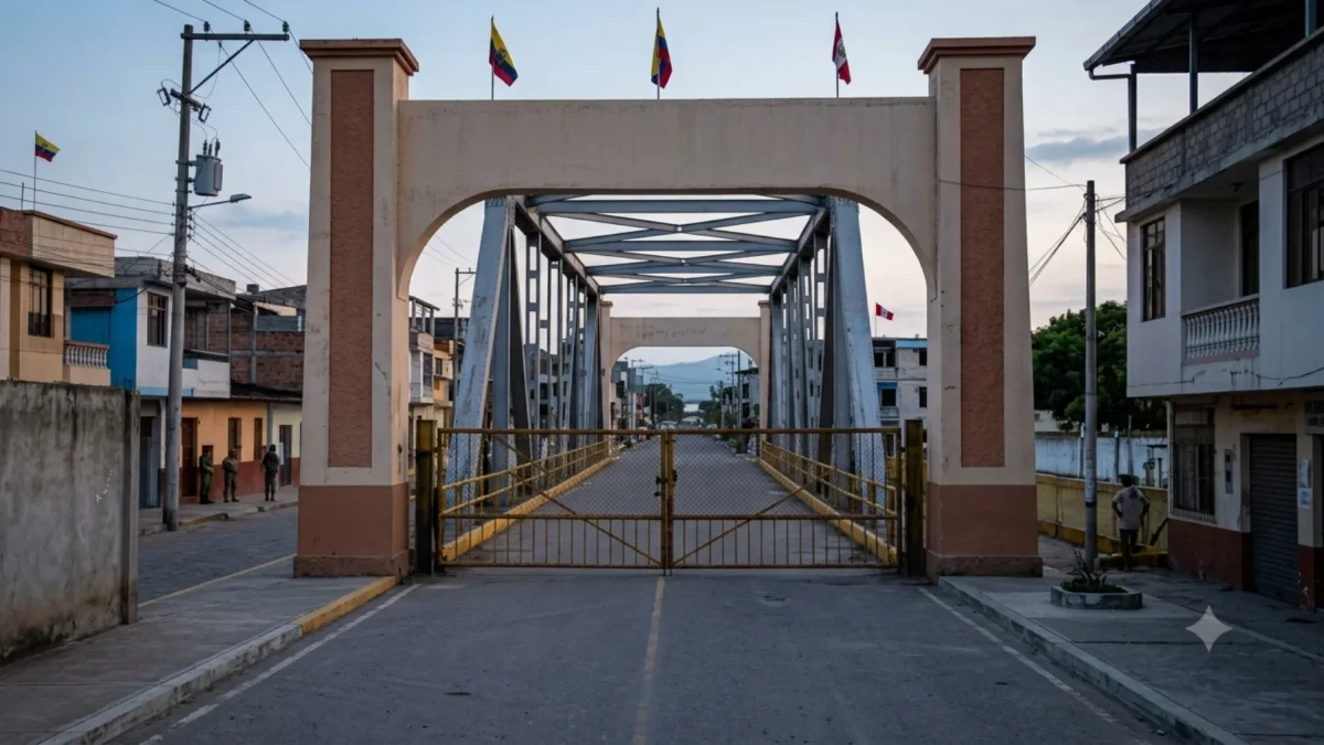 Referencial. El Puente Internacional de Macará completamente cerrado.