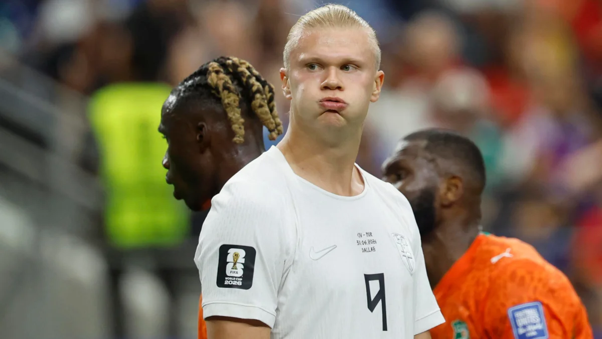 Erling Haaland, goleador de Noruega, en el partido contra Costa de Marfil por el Mundial 2026.