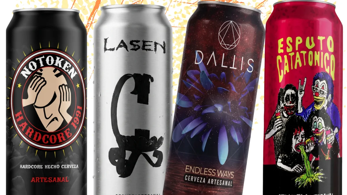 Imagen de cuatro de las 21 presentaciones que lanzó la cervecería artesanal este año, con nombres de bandas de punk y metal de la escena ecuatoriana.