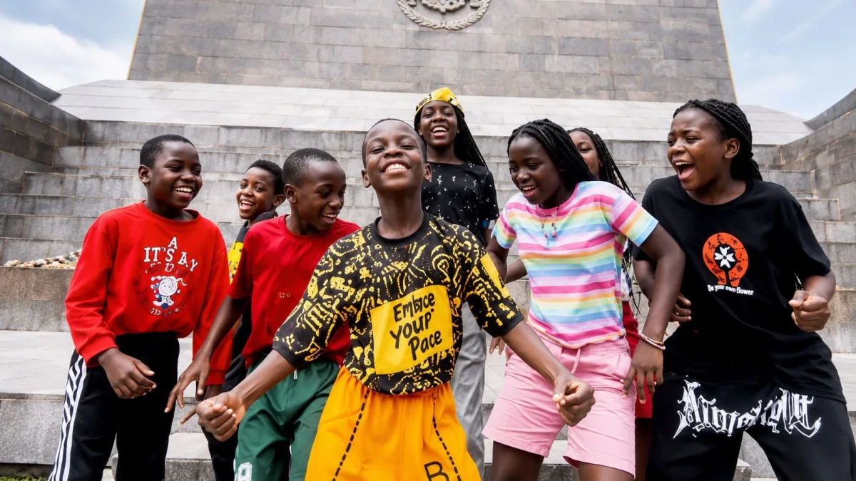 Los Triplets Ghetto Kids bailaron frente al monumento Mitad del Mundo en Quito, durante la grabación de su nuevo videoclip con ritmo africano.