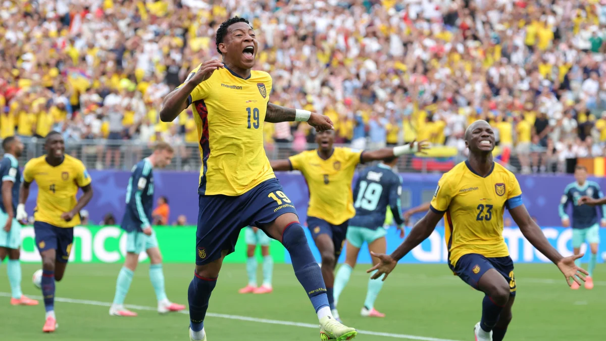Gonzalo Plata festeja su gol ante Alemania, en la remontada 2-1 de Ecuador durante un partido del Mundial 2026.