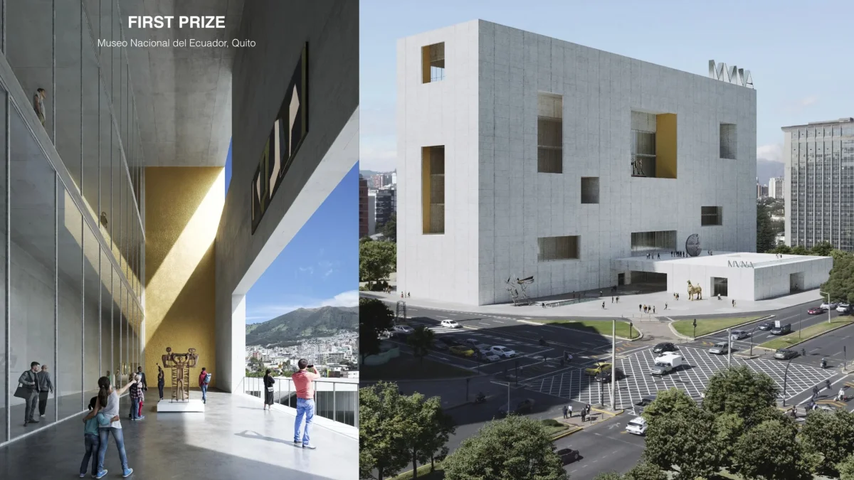 La propuesta incorpora patios, terrazas y espacios iluminados con luz natural para conectar el museo con la ciudad y el paisaje de Quito