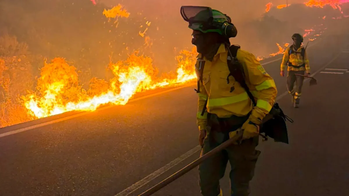 Bomberos trabajan en el incendio en el que seis personas han muerto en el municipio almeriense de Los Gallardos.