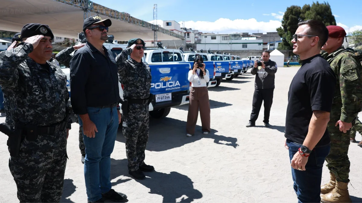 En el Plan Nacional de Seguridad 2025 - 2029 contiene fotografías del presidente Daniel Noboa y los ministros John Reimberg y Gian Carlo Loffredo.