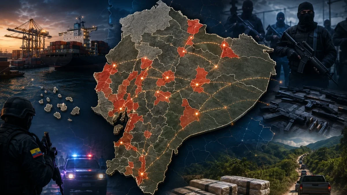Ecuador identificó 45 cantones clave donde el crimen organizado disputa rutas de droga y armas.