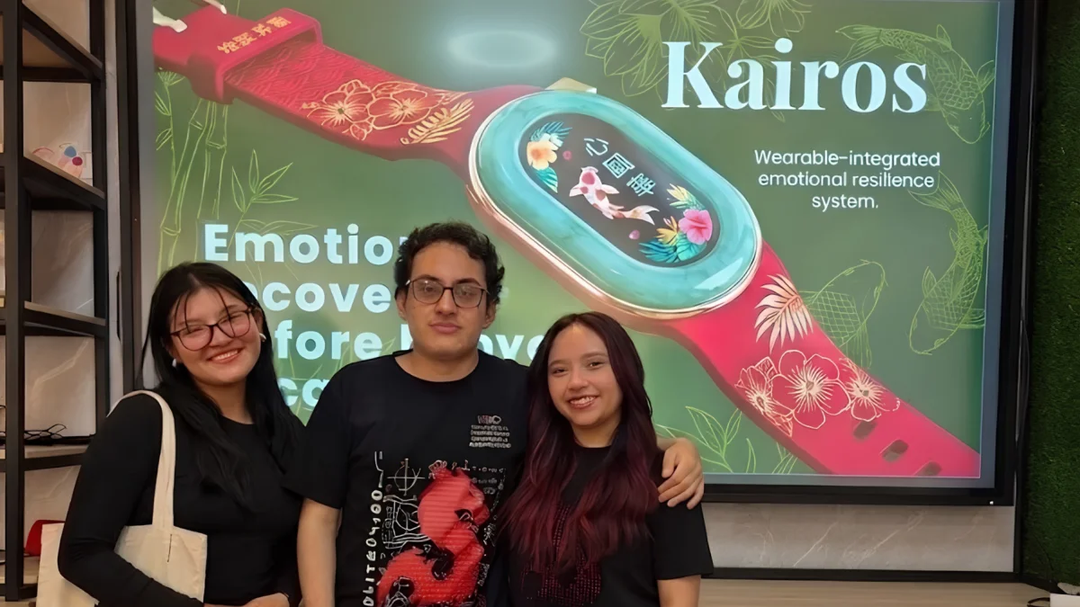 El equipo ecuatoriano presenta en China la pulsera que ayuda a detectar la ansiedad.