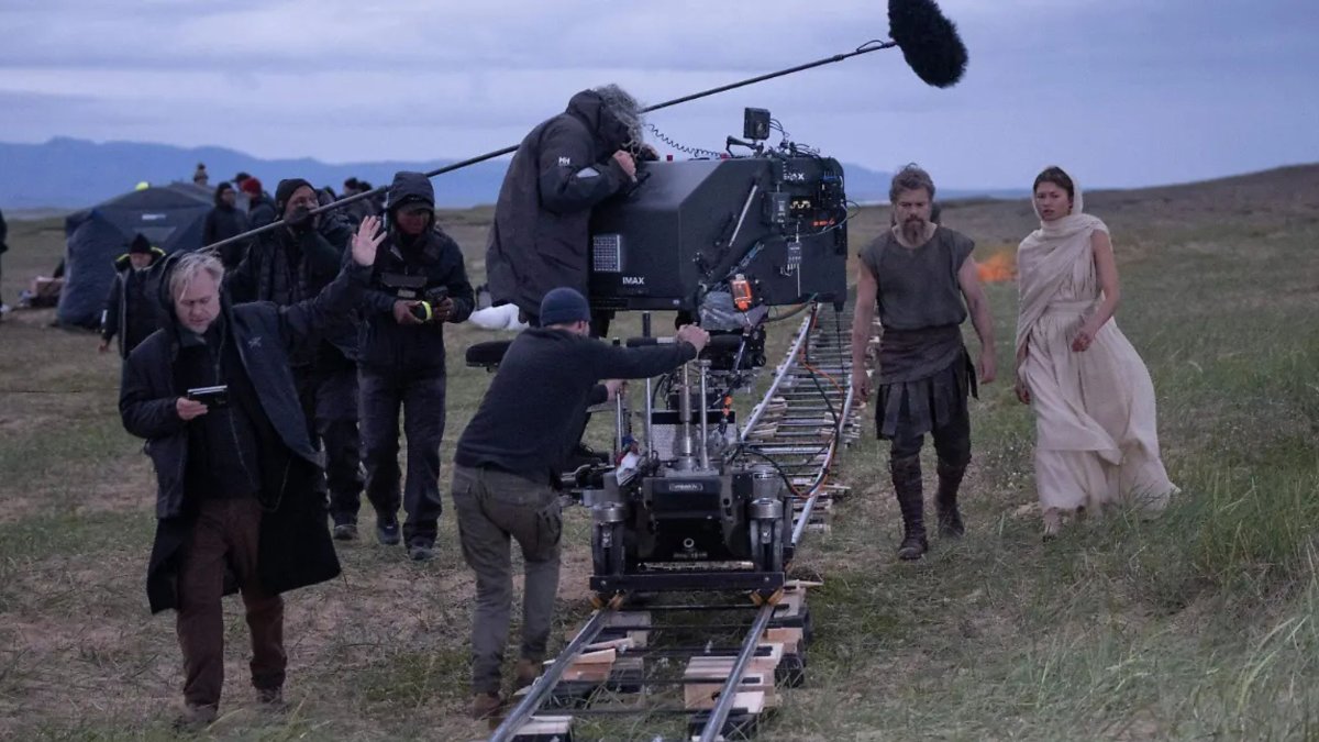 Christopher Nolan durante el rodaje de La Odisea, la primera película filmada por completo con cámaras IMAX.