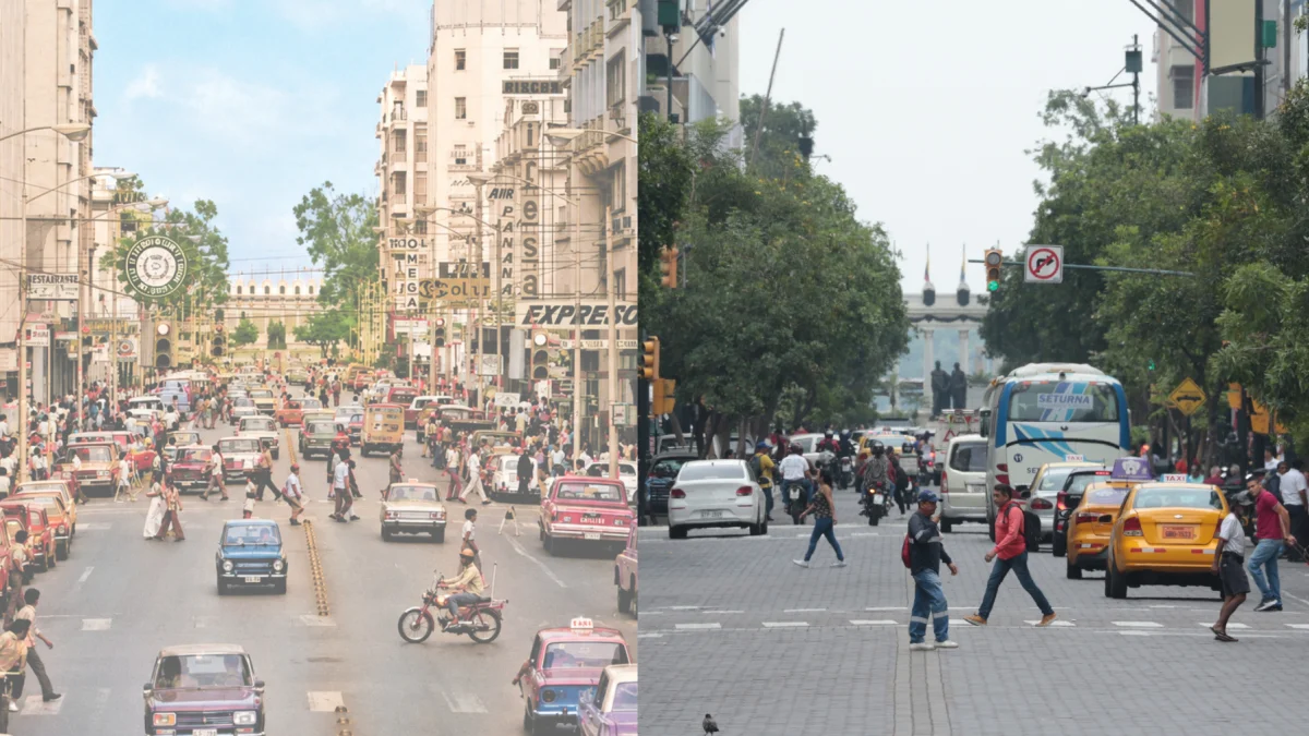 El bulevar 9 de Octubre, casi 50 años de diferencia.