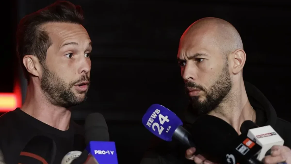 Tristan y Andrew Tate, en declaraciones a la presna.