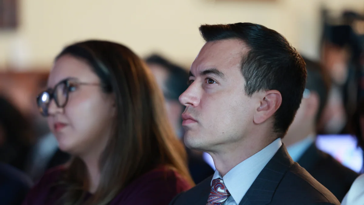 Daniel Noboa en un acto oficial anterior, en medio de su agenda pública.