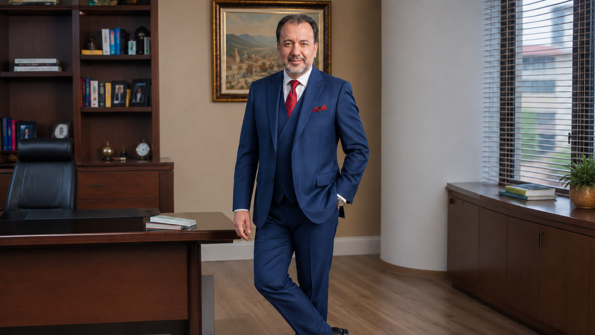 Para los actos más formales, la IA propone un traje de tres piezas de líneas limpias que refuerza liderazgo.