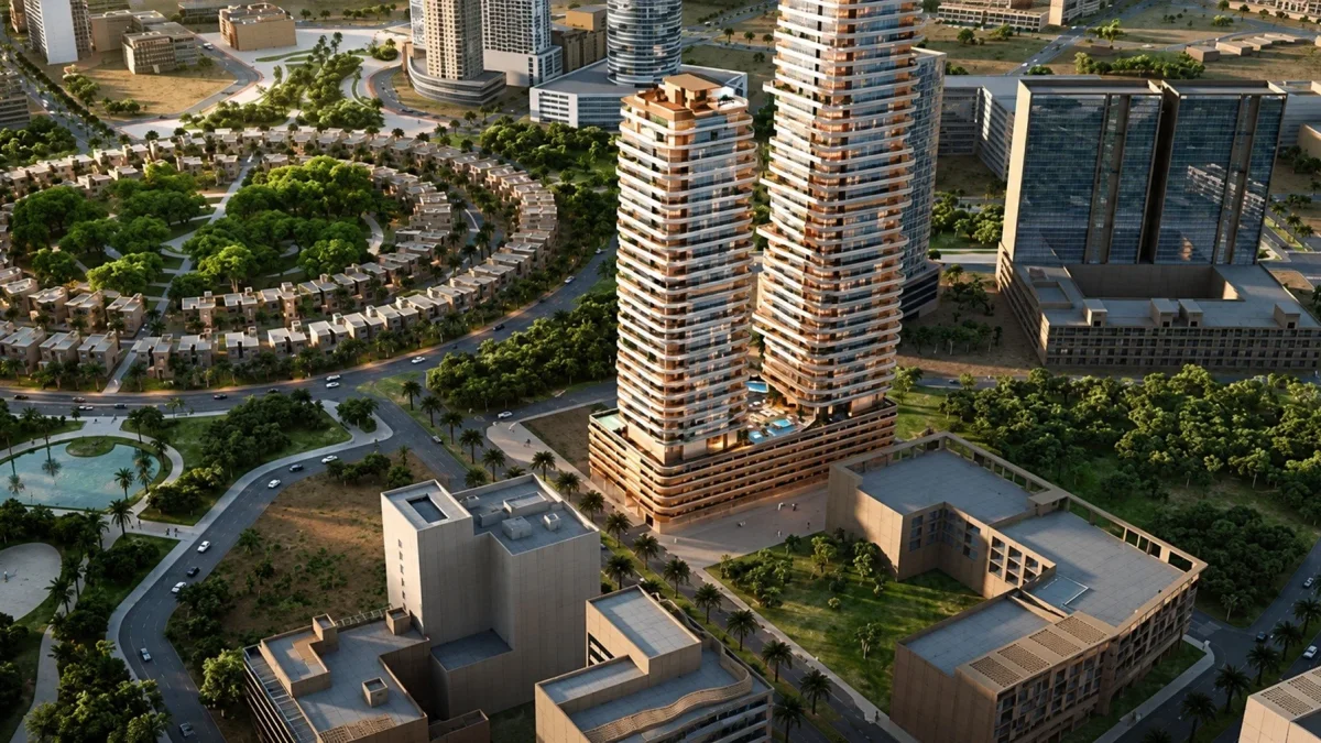 Maqueta. Stax de Pasha 1, complejo residencial de lujo en el área de Jumeirah Village Circle  (JVC), en Dubái.