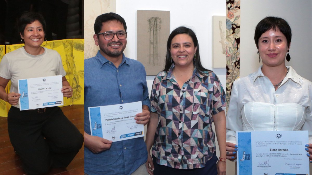 Pamela Cevallos y Óscar Enríquez, Elena Heredia y Mónica López obtuvieron el primero, segundo y tercer lugar, respectivamente, en el Salón de Julio 2026.