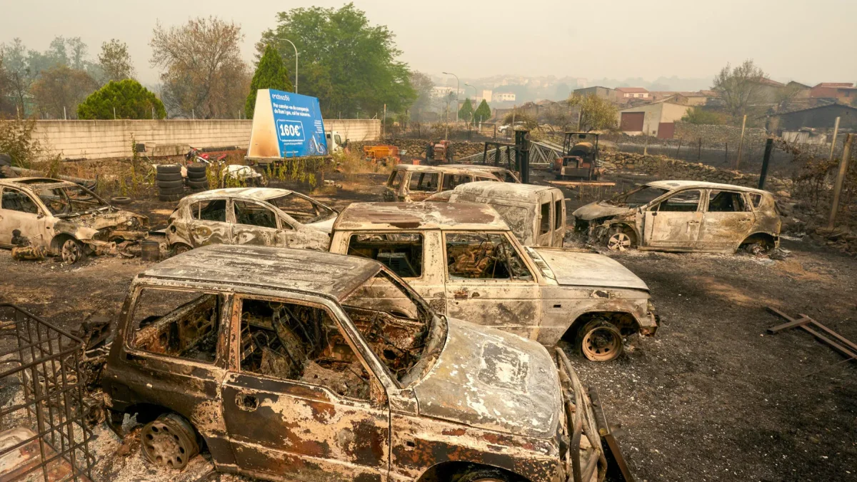 Varios coches calcinados en la localidad de Casavieja (Ávila), este lunes 27 de julio de 2026.
