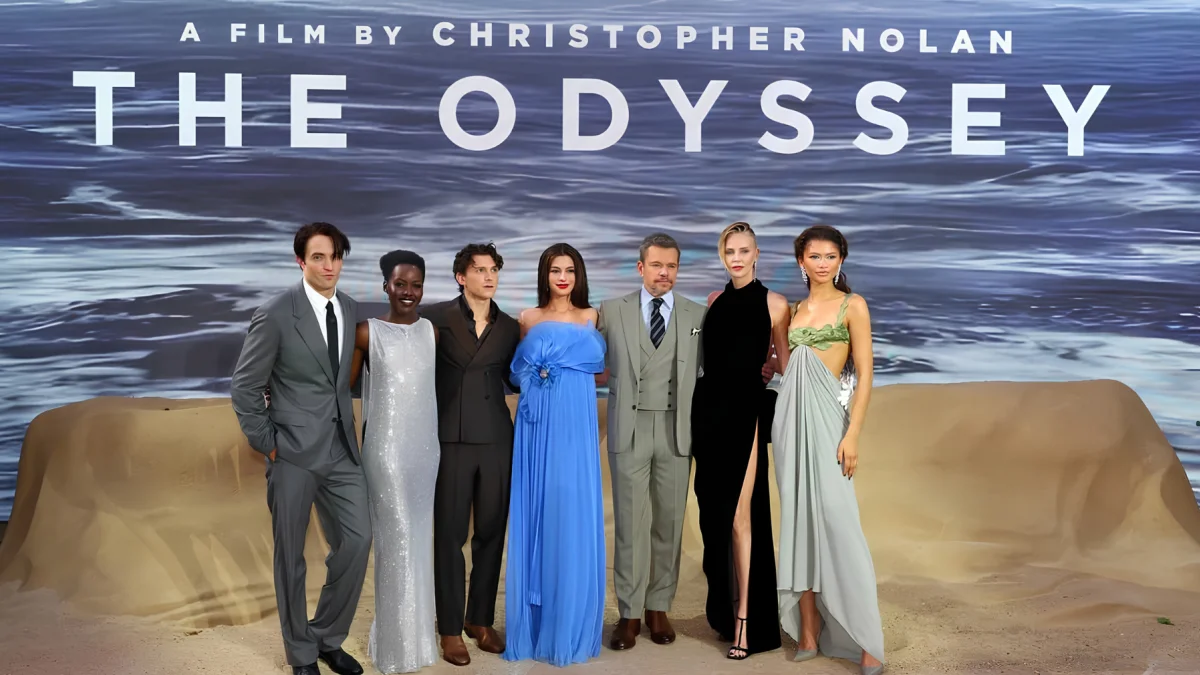 El elenco de La Odisea, dirigida por Christopher Nolan, durante la presentación oficial de la película que ya lidera la taquilla de 2026.