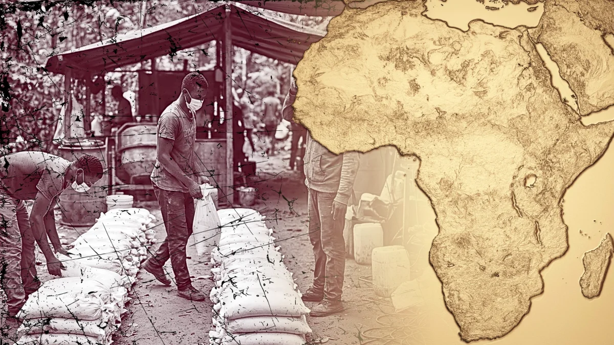 Trabajadores manipulan cargamentos en África, en medio de reportes sobre la adopción del modelo mexicano para producir metanfetamina