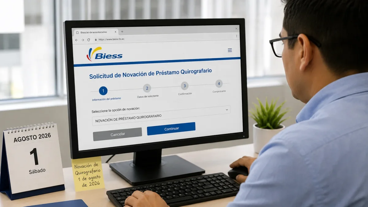 Una foto creada por la inteligencia artificial para graficar el momento que una persona solicita una novación en el Biess.
