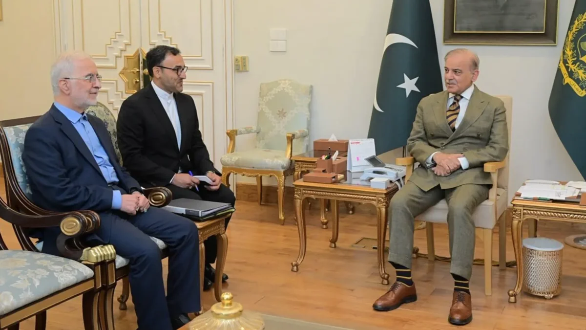 El ministro de Interior iraní, Eskandar Momeni (i), reunido en Islamabad con el primer ministro paquistaní, Shahbaz Sharif (d).