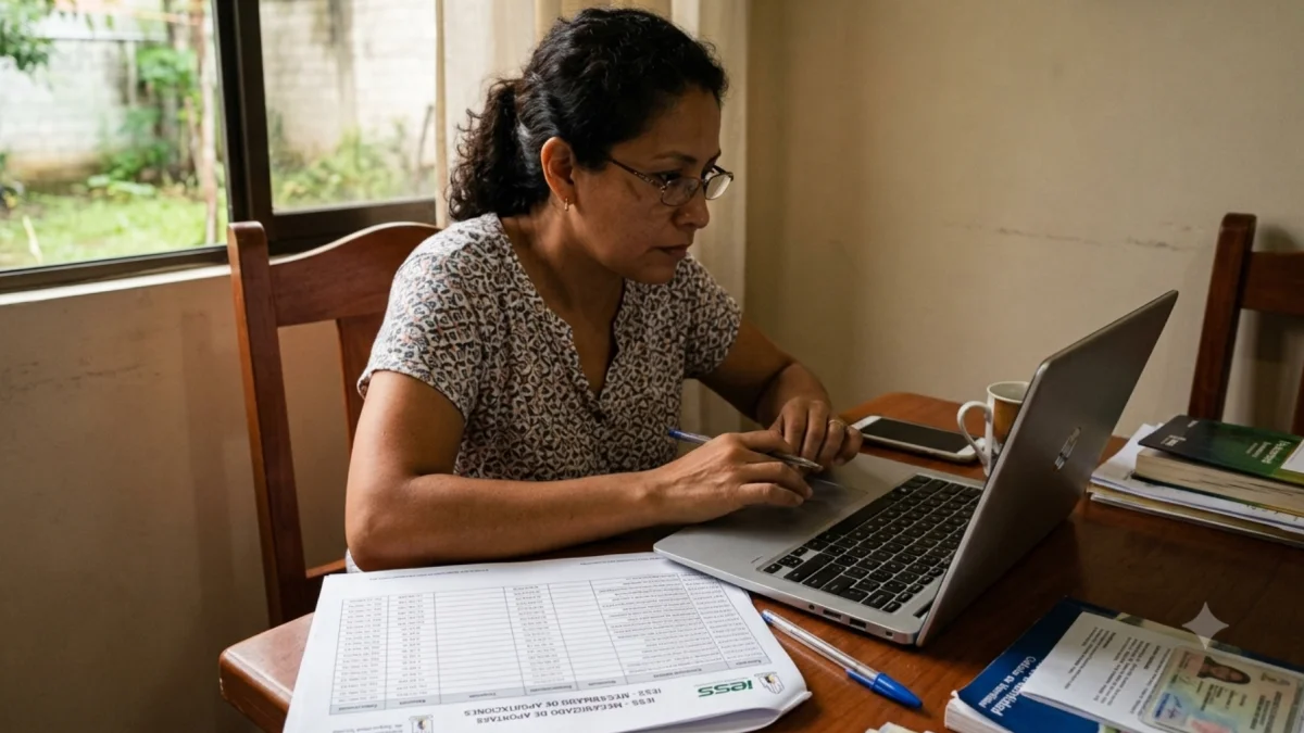 Referencial.Afiliado revisa en línea su historial laboral del IESS para verificar aportaciones y detectar meses faltantes.