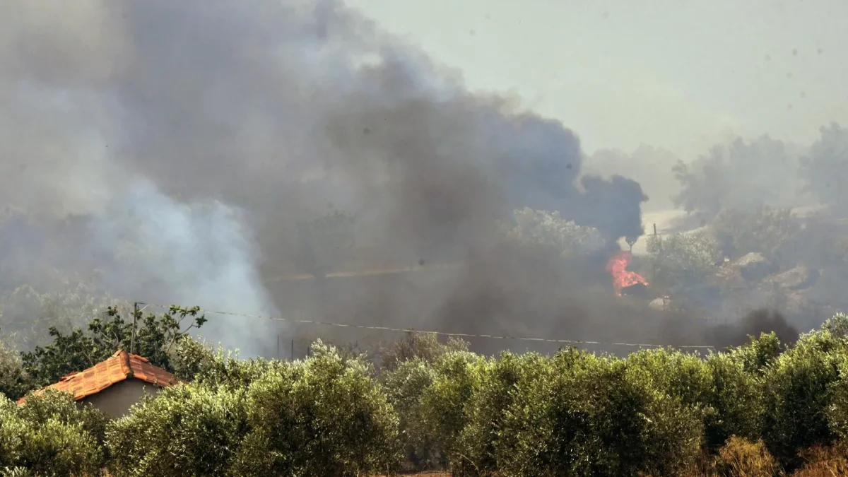Vista del incendio en el área de Fichtia de la Argólida, en la región griega del Peloponeso.