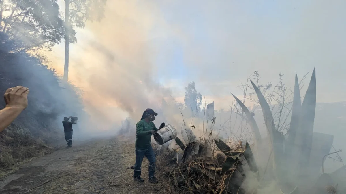 Moradores de Tanda apoyaron a los bomberos en las labores para contener el incendio forestal y evitar que las llamas alcanzaran viviendas cercanas.
