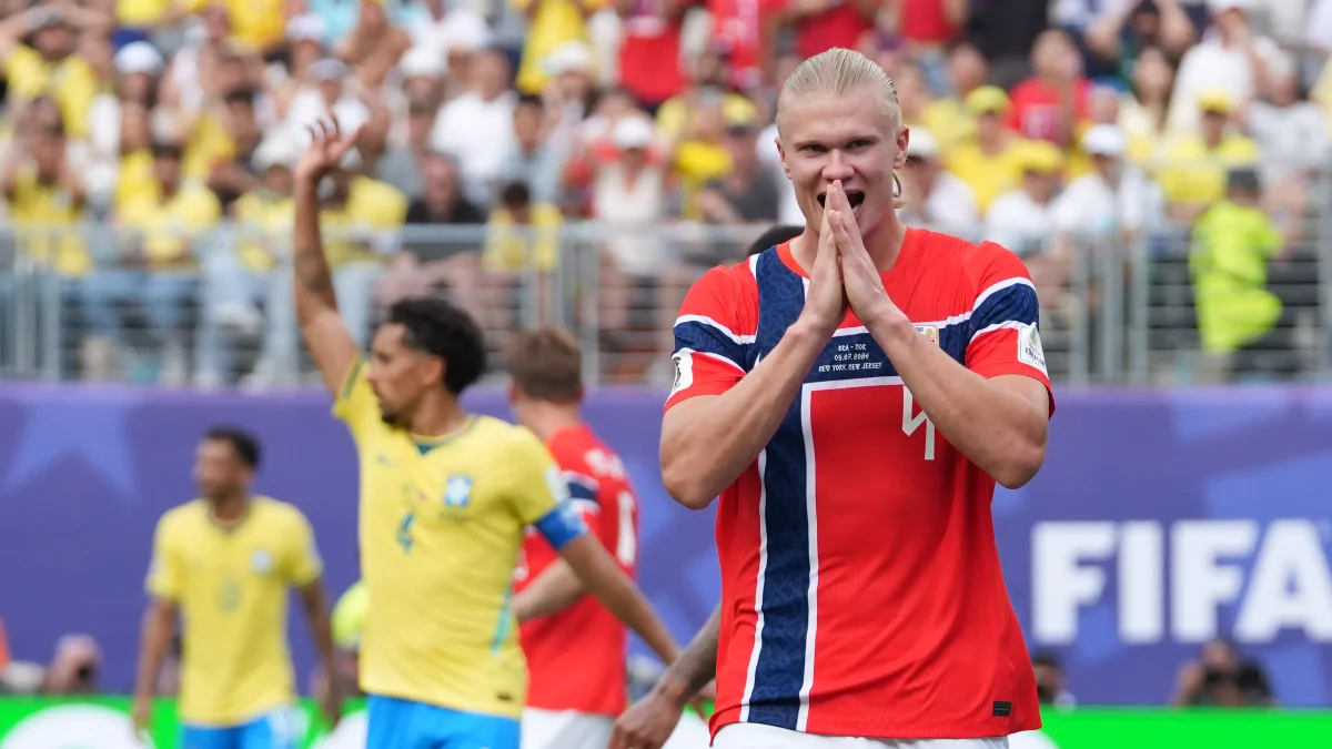 Erling Haaland en el partido entre Noruega y Brasil, en el Mundial 2026.