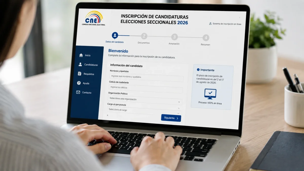 El CNE habilitó un sistema en línea para la inscripción de candidaturas a las Elecciones Seccionales 2026, cuyo plazo permanecerá abierto hasta el 17 de agosto.