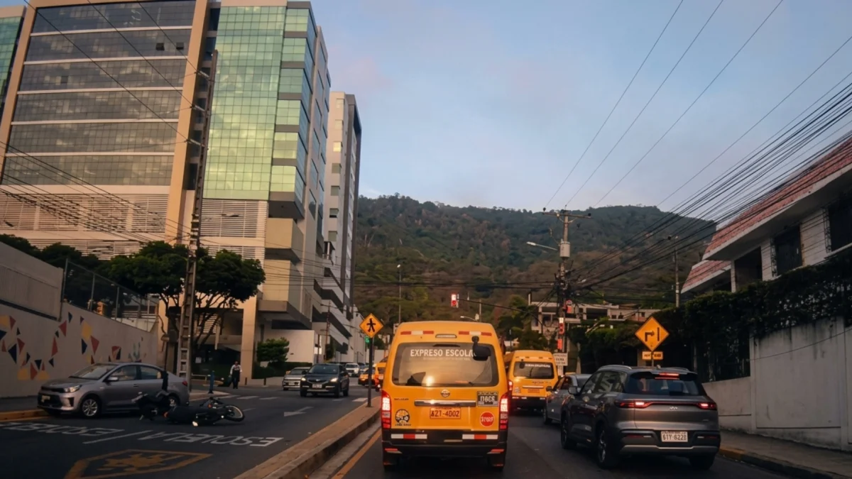 En video quedó registrado cómo la conductora del auto gris impactó al motociclista y se estrelló contra la señal de Zona Escolar.