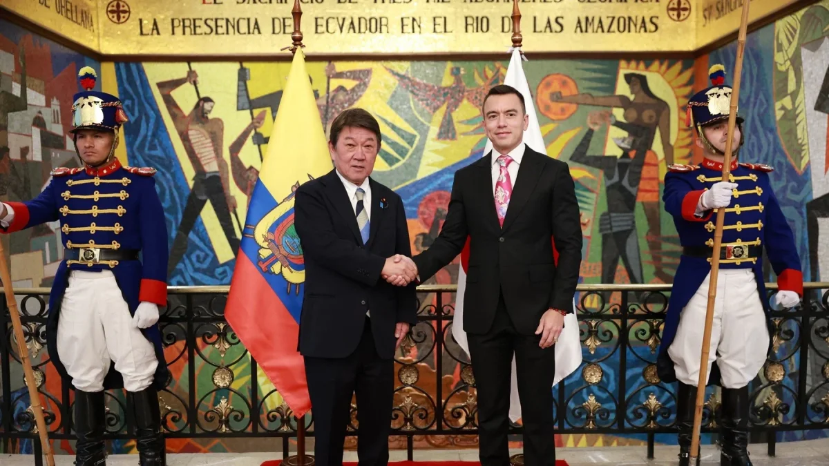 El presidente Daniel Noboa se reunió este 5 de agosto de 2026 con el canciller japonés, Motegi Toshimitsu.