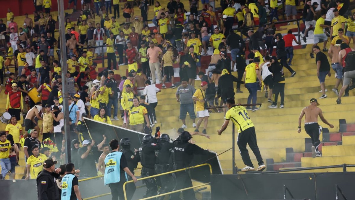 Hinchas ubicados en la tribuna General Sur intentaron ingresar al campo de juego.