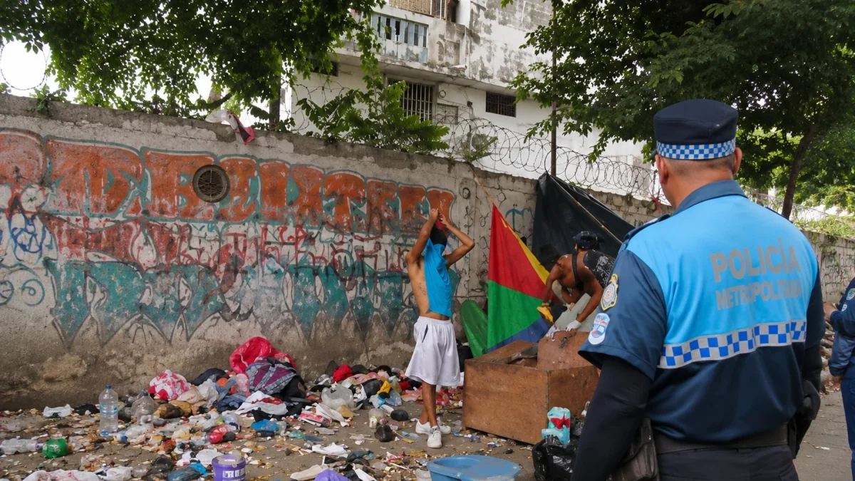 Agente metropolitano supervisa el retiro de basura en un punto de la ciudadela Los Esteros, en el sur de Guayaquil.