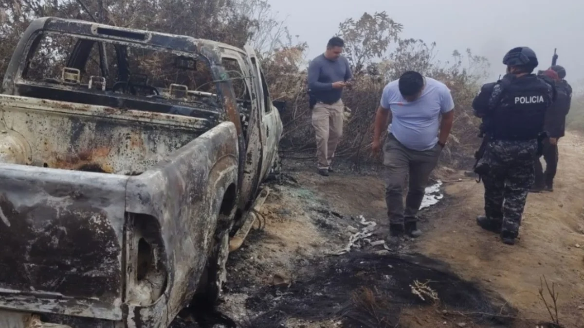 En la zona donde fueron hallados los cuerpos también habían camionetas incineradas.