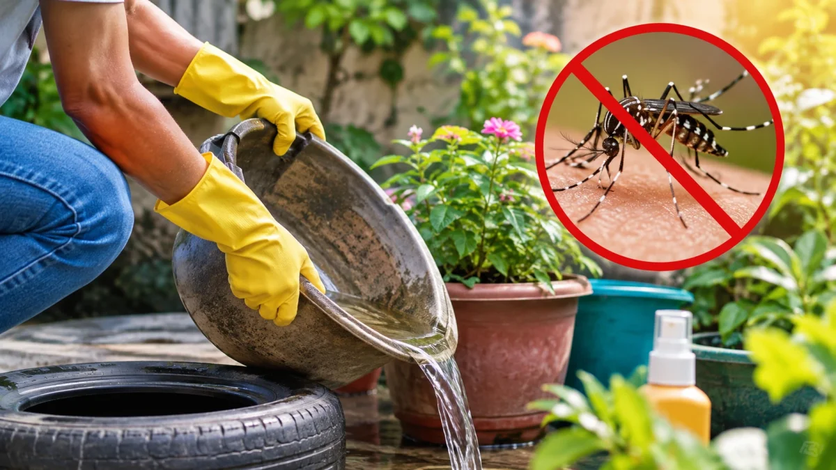 Eliminar el agua acumulada ayuda a prevenir la reproducción del mosquito que transmite el dengue.