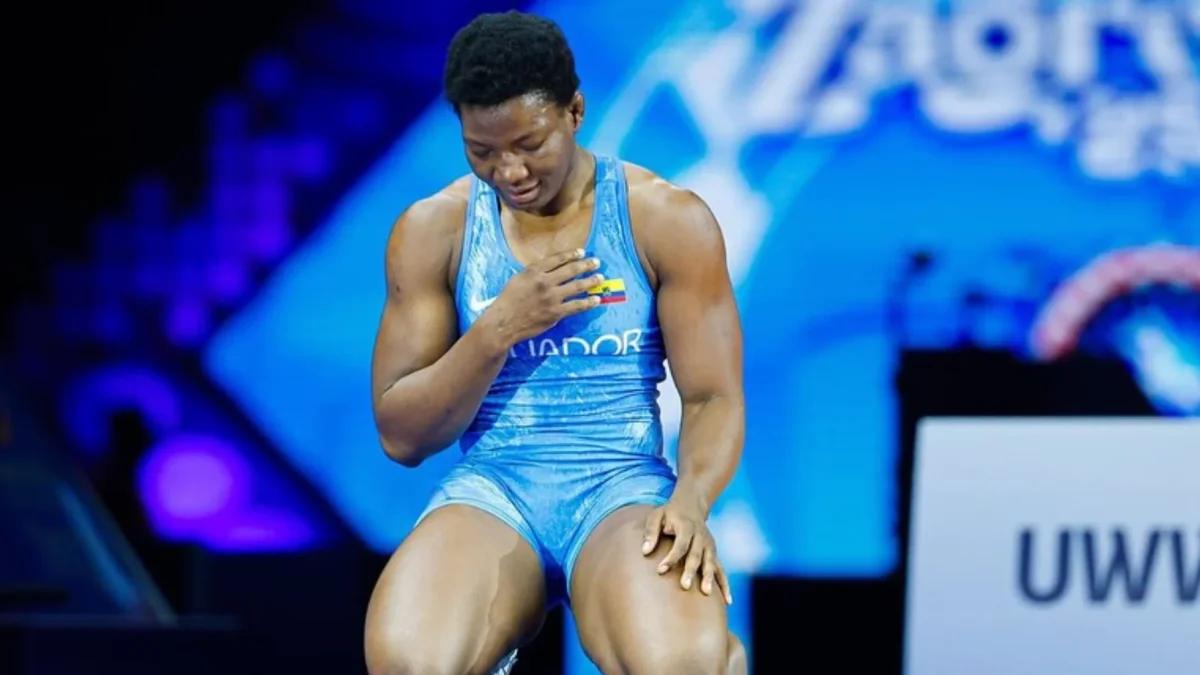 Génesis Reasco durante su participación en el Mundial de Lucha 2025, en Zagreb, Croacia.