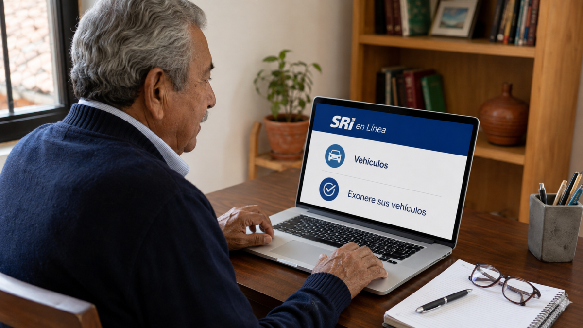 Adulto mayor realiza en línea el trámite para acceder a la rebaja vehicular del SRI.