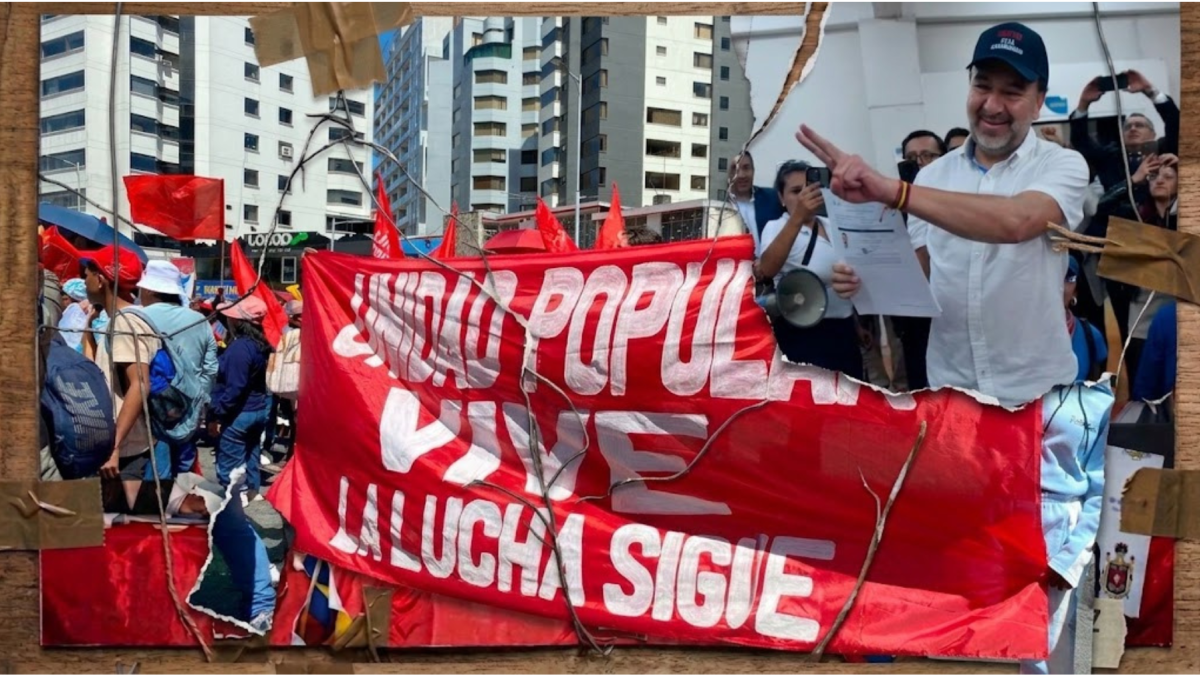 Foto trabajada con IA con la bandera de Unidad Popular y la foto de Pabel Muñoz, de la RC.