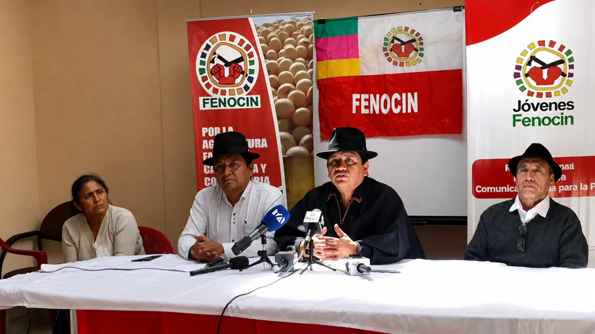 Los dirigentes de la Fenocin y Unorcac se pronunciaron en una rueda de prensa este 19 de agosto de 2026.