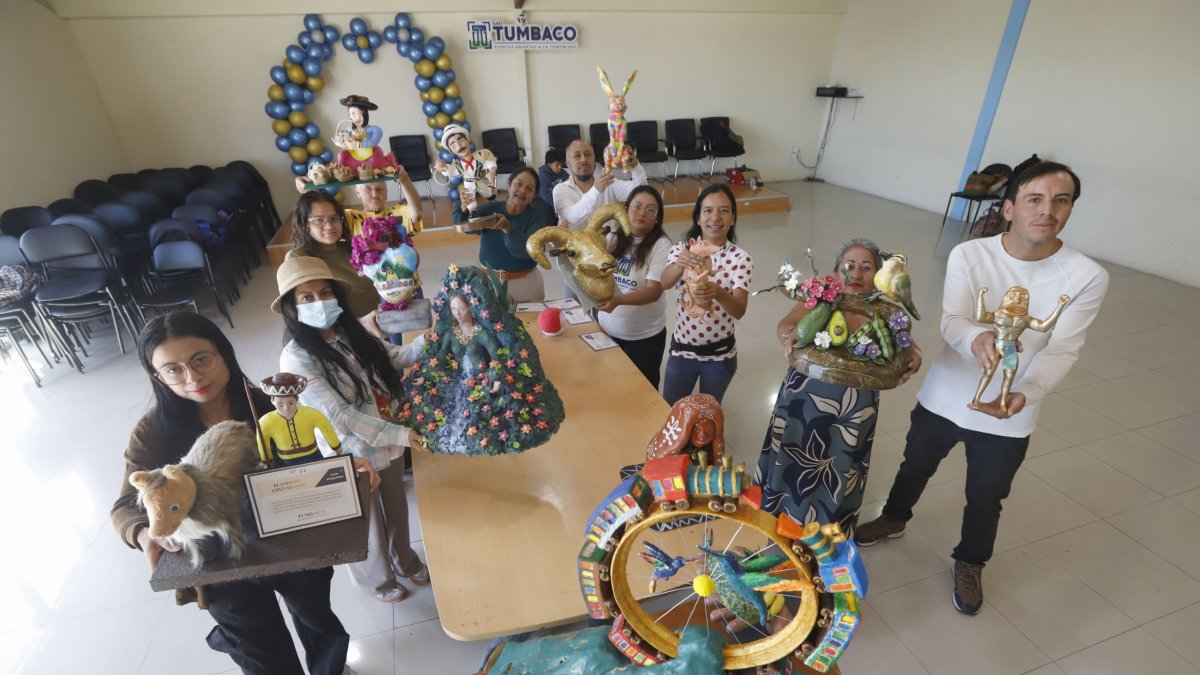 Talento. Participantes del proyecto realizaron estas obras inspiradas en el Ilaló, personajes de Tumbaco y animales emblemáticos de la parroquia.